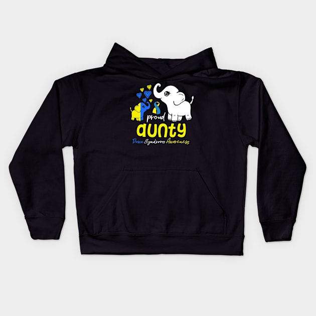 Proud Aunty Down Syndrome Awareness Blue Yellow Ribbon Kids Hoodie by FamiStore